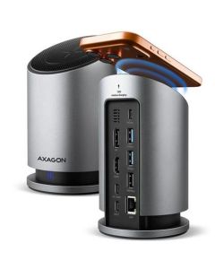 AXAGON HMC-WL9, USB 10Gbps hub s Qi, 3x USB-A, USB-C, HDMI & DP 4k/60Hz, RJ-45 GLAN, PD 100W, kabel USB-C 60cm
