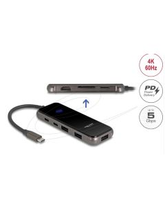 Delock Dokovací stanice USB Type-C™ 4K – HDMI / USB Hub / SD - Micro SD slot / PD 3.0 85 W s povrchem z tvrzeného skla