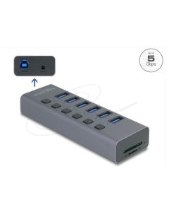 Delock Externí 6 portový rozbočovač USB 5 Gbps s přepínačem a se slotem SD / Micro SD