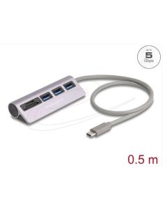 Delock 3 portový rozbočovač USB 5 Gbps včetně čtečky karet SD a Micro SD s konektorem rozhraní USB Type-C™