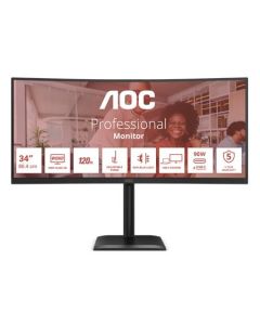 AOC LCD CU34E4CV 34" zakřivený VA/3440x1440@120Hz/4ms/350cd/2xHDMI/DP/4xUSB/2xUSB-C/RJ45/Repro/HAS/VESA