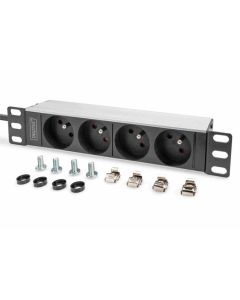 Digitus 1U hliníkové PDU, montáž do racku 254 mm (10"), 4x zásuvka CEE 7/5, 16 A, 4000 W, 250 VAC 50/60 Hz