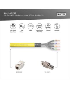 DIGITUS CAT 7A S/FTP, datový kabel – instalační kabel, 500 m, simplex, Cca, GHMT PVP certifikace