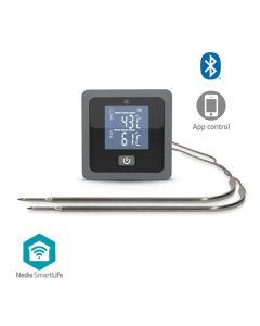 Nedis BTKAT10GY - Teploměr na Maso | 0 - 300 °C | Digitální Displej | Bluetooth | 2 Sondy