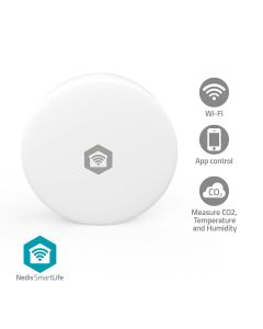 Nedis WIFISA11CWT - Monitor kvality ovzduší SmartLife | Wi-Fi | Oxid uhličitý / Teplota / Vlhkost | Android/ IOS | Bíllá