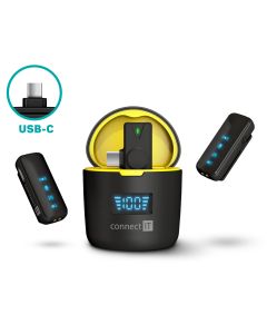 CONNECT IT Wireless mikrofon ClipMic Pro USB-C (2 ks + receiver) set ČERNÝ