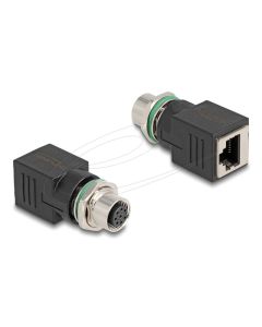 Delock M12 adaptér, ze čtyřpinové A-kódované zástrčky na konektor RJ45 přímý