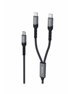 SWISSTEN NABÍJECÍ KABEL 2v1 100W USB-C / 2x USB-C 1,5 M ČERNÝ