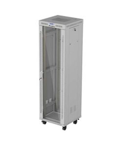 LANBERG Volně stojící skříň 19" 42U/600x600 (v rozloženém stavu) síťované dveře LCD černá (RAL9004)  