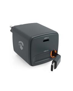 Nedis WCHARC30WBK - Síťová Nabíječka | 30 W | GaN | PD3.0 | 2výstupy: USB-C / Zatahovací kabel USB-C| Černá