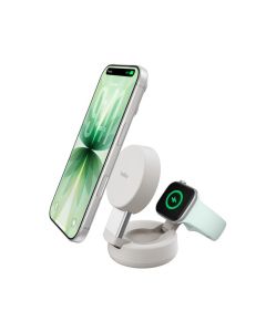 Belkin UltraCharge™ PRO Qi2 25W 2v1 Magnetická nabíječka pro iPhone/Apple Watch, písečná