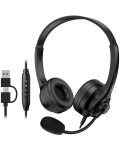 Genius HS-235U AI, Headset, drátový, náhlavní, mikrofon, Copilot, ovládání hlasitosti, kabel 2,4m, USB-C, USB, černý