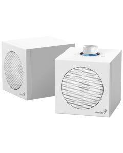 Genius SP-HF300U, Reproduktory, 2.0, 4W RMS, USB-A, USB-C, 2" měniče, dřevěné, ovládání hlasitosti, bílá