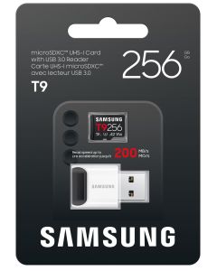 Samsung T9/Micro SDXC/256GB/UHS-I U3 / Class 10/+ Adaptér/Černá + USB Adaptér