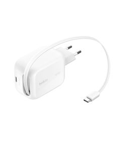 Belkin BOOST CHARGE™ PRO Duální 45W USB-C Power Delivery GaN PPS nástěnná nabíječka + 1m zatahovací USB-C kabel, bílá