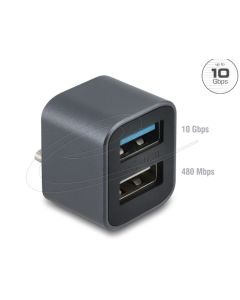Delock Mini USB hub ze zástrčky USB Type-C™ na 1 x USB 10 Gbps Typ-A + 1 x USB 2.0 Typ-A