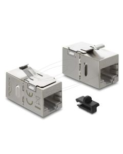 Delock Spojka modulu Keystone ze zásuvky RJ45 na zásuvku RJ45 Cat.6A s kovovou západkou a sponou, stíněná
