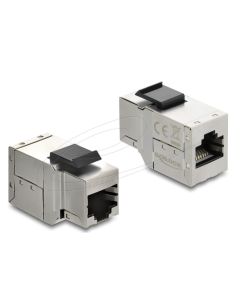 Delock Spojka modulu Keystone ze zásuvky RJ45 na zásuvku RJ45 Cat.6A s černou plastovou západkou, stíněná