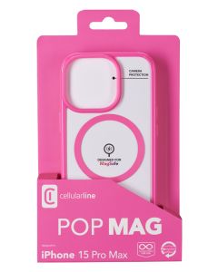 Zadní kryt Cellularline Pop Mag s podporou Magsafe pro Apple iPhone 15 Pro Max, čirý / růžový
