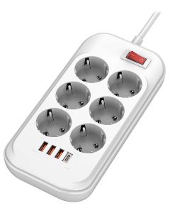 COLORWAY Prodlužovací napájecí přívod/ 6x Schuko/ 3x USB-A / 1x USB-C/ 36W/ kabel 2m