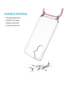 Pouzdro FIXED Pure Neck s odnímatelnou růžovou šňůrkou na krk pro Samsung Galaxy A36 5G/A56 5G