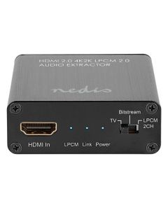 NEDIS HDMI extraktor/ HDMI vstup/ TosLink zásuvka/ 1x 3.5 mm/ 1x HDMI výstup/ 4K@60Hz/ 18 Gbps/ kov/ antracit