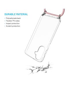 Pouzdro FIXED Pure Neck s odnímatelnou růžovou šňůrkou na krk pro Samsung Galaxy A26 5G