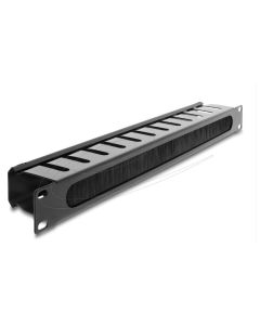 Delock 19” panel pro správu kabelů, s kartáčem a 2 otvory, 1U, černý