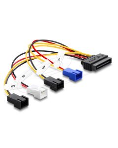 Delock Napájecí kabel SATA 15 pin samec na 4 x 2 pin ventilátor (12 V / 7 V / 5 V) 20 cm