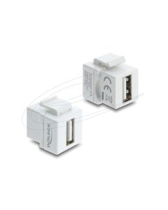 Delock Mini spojka modulů Keystone ze zásuvky USB 2.0 Typu-A na zásuvku USB 2.0 Typu-A, bílá