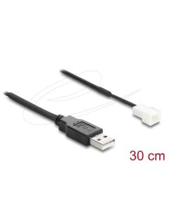 Delock Kabel ventilátoru USB 2.0 ze zástrčky Typ-A na třípinový zástrčkový konektor ventilátoru, 30 cm