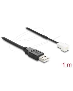 Delock Kabel ventilátoru USB 2.0 ze zástrčky Typ-A na třípinový zástrčkový konektor ventilátoru, 1 m