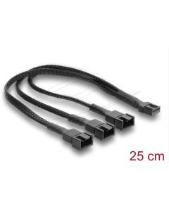 Delock Splitter kabelu ventilátoru, 1 x 4 piny, PWM, ze zásuvky na zástrčku + 2 x 4 pinovou zástrčku, s opleteným pláště