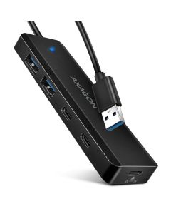 AXAGON HUE-C2A, 4× USB 5Gbps TRAVEL hub, 2× USB-A + 2× USB-C, USB-C napájení, kabel USB-A 19cm