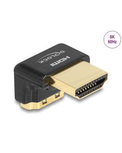 Delock Adaptér HDMI, ze zástrčky na zásuvku, 90° pravoúhlý dolů 8K 60 Hz, kovový