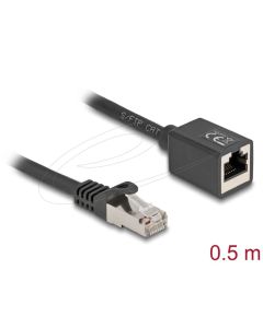 Delock Síťový prodlužovací kabel ze zástrčky RJ45 na zásuvku RJ45, Cat.6A, S/FTP, 0,5 m, černý