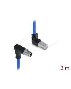 Delock Kabel M12, X-kódovaný, z 8 pinové zástrčky zahnuté dolů na zástrčku RJ45 zahnutou nahoru, S/FTP, stíněný, 2 m