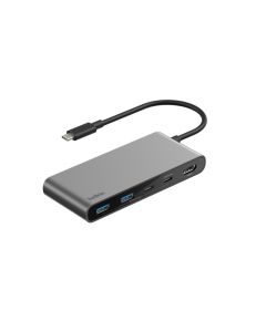 Belkin CONNECT 7v1 USB-C hub s dvojitým USB-C portem – stříbrný