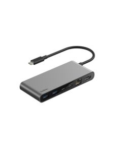 Belkin CONNECT Connect 8v1 USB-C hub s dvojitým USB-C portem – stříbrný
