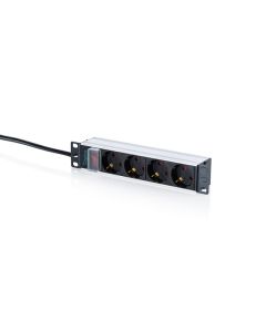 DIGITUS 10" prodlužovací kabel s hliníkovým profilem, 4zásuvkový uzemněný prodlužovací kabel s vypínačem