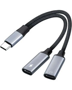 PremiumCord USB-C redukce 2-in-1 pro audio sluchátka a současné nabíjení 12,5cm
