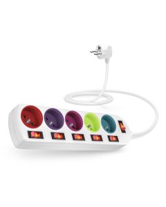 CONNECT IT prodlužovací kabel , 5 zásuvek, 2 m, s vypínači, barevná