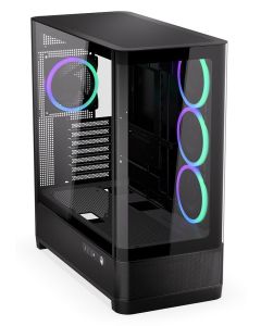Endorfy Aquarius 8000 Corona,Skříň, E-ATX, 4× ARGB 120mm ventilátor, 2× USB 3.0, 1× USB-C, panoramatická, zaoblené sklo, černá