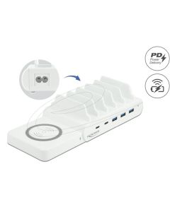Delock USB nabíječka a bezdrátová nabíječka, 2 x USB Type-C™ PD a 3 x USB Typu-A na 110 W