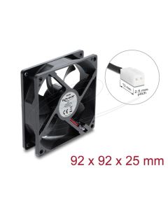 Delock Axiální ventilátor 48 V DC, 92 x 92 x 25 mm s 2-pinovým zásuvkovým konektorem ventilátoru, černý