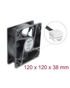 Delock Axiální ventilátor 48 V DC, 120 x 120 x 38 mm s 4 pinovým zásuvkovým konektorem ventilátoru PWM, černý