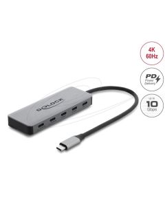 Delock 2 portový Hub USB 10 Gbps a 2 porty USB-C™ 4K s PD 3.0 100 W