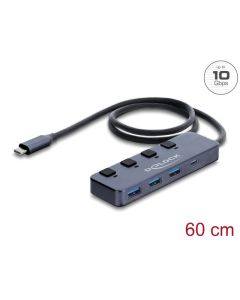 Delock Rozbočovač USB 10 Gbps se 3 x zásuvkami USB Typ-A a 1 x zásuvkou USB Type-C™ s vypínačem