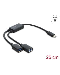 Delock Dvouportový kabelový rozbočovač USB 5 Gbps Typ-A s konektorem USB Type-C™, 25 cm