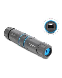 Delock Kabelový konektor ze zásuvky RJ45 na zásuvku RJ45, Cat.6A, se závitem M23.5 x 1,5 mm, s prachotěsností a vodotěsn